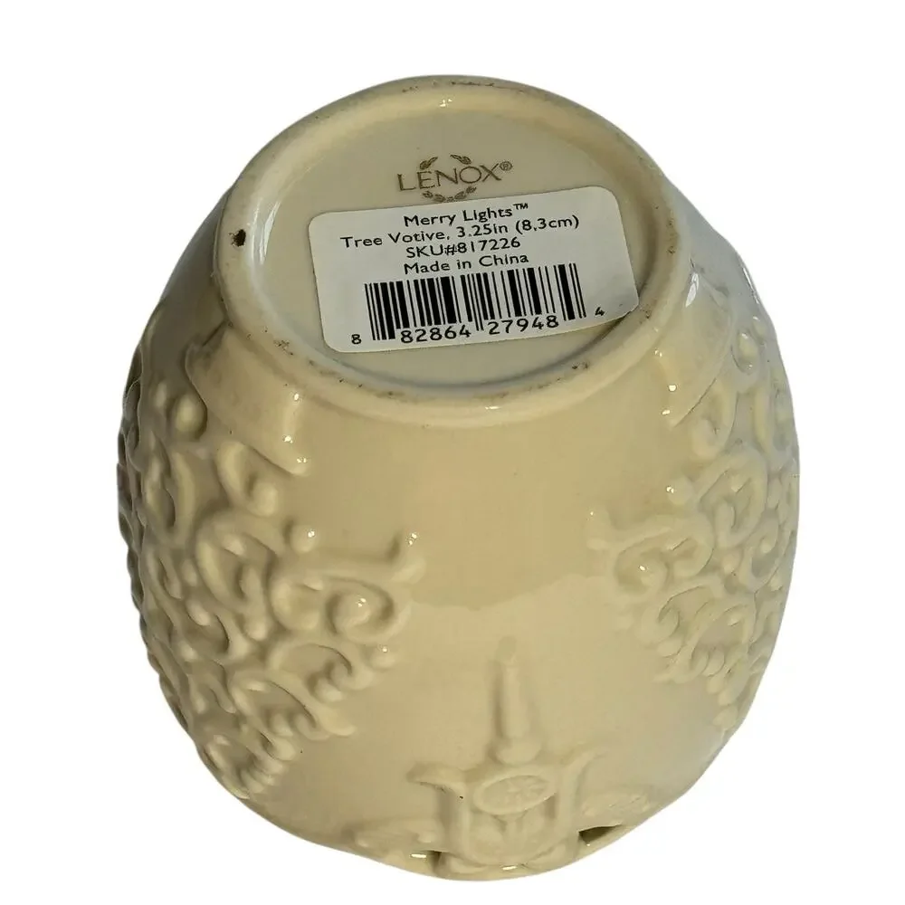 LENOX MERRY LIGHTS Votive Candle Holder Christmas Trees Porcelain Ivory Gold